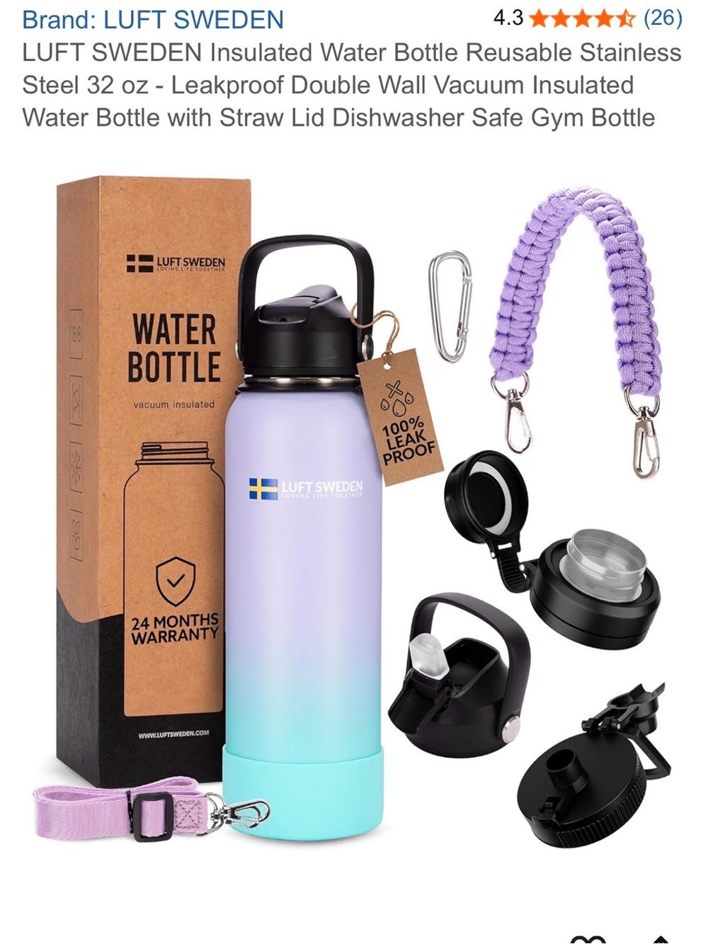 LUFT SWEDEN Insulated Water Bottle with Accessories